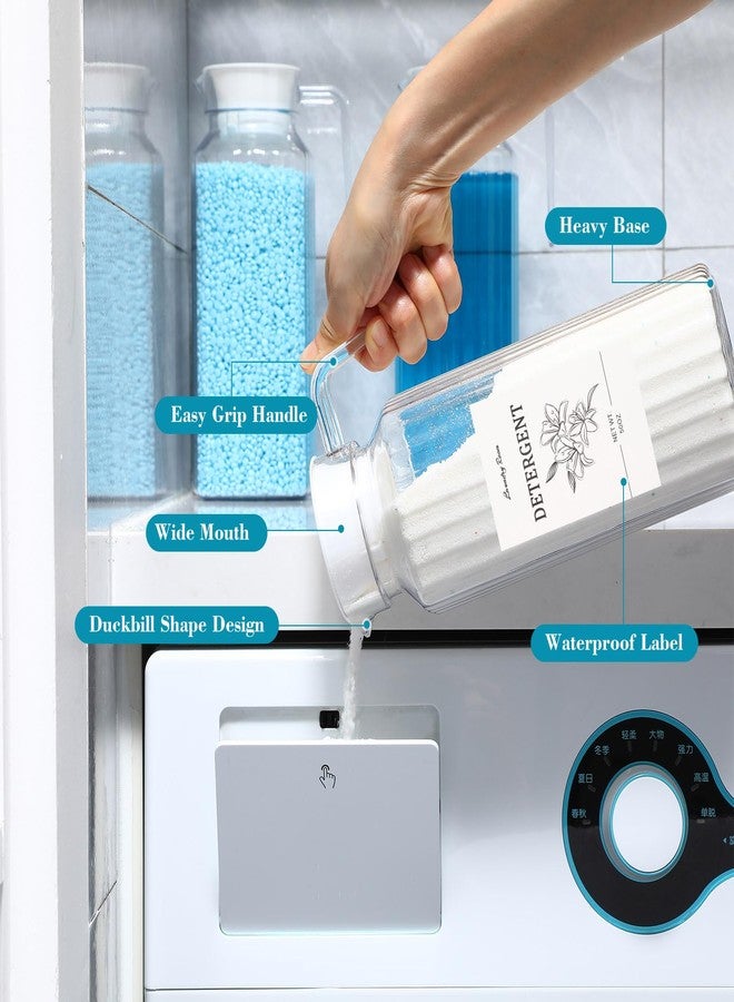 Potchen 3 Pcs 50 oz Laundry Detergent Dispenser Fabric Softener Dispenser with Labels Measuring Cups Soap Bleach Container Liquid Detergent Containers for Laundry Room Organization Storage - Image 3