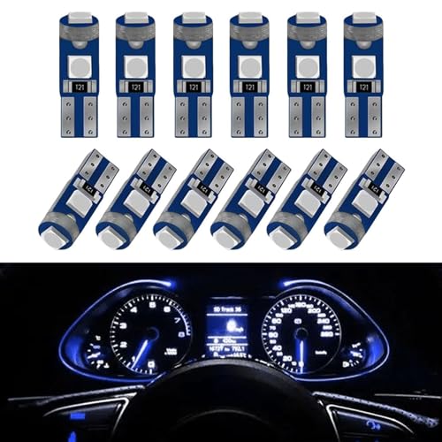 HEVLE 12PCS T5 LED Bulb, led dash light bulbs, 3030 Chips Super Bright 74 73 37 2721 LED Light Bulbs Canbus Error Free for Auto Car Dashboard Dash Instrument Panel Gauge (Blue) - Image 1