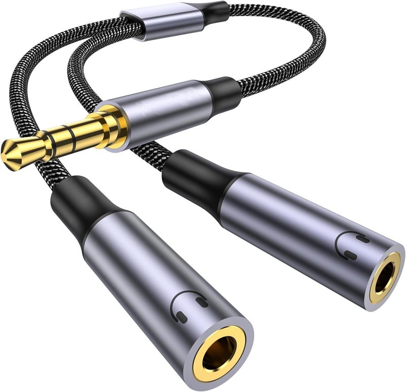 Mizi Headphone Splitter 3.5mm Stereo to Dual 3.5mm Female Jack Audio, Extension Cable Y Splitter Compatible with iPhone Samsung iPad Tablet Laptop - Grey - Image 1
