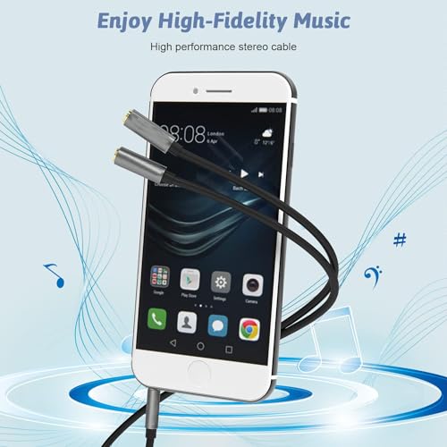 Mizi Headphone Splitter 3.5mm Stereo to Dual 3.5mm Female Jack Audio, Extension Cable Y Splitter Compatible with iPhone Samsung iPad Tablet Laptop - Grey - Image 4
