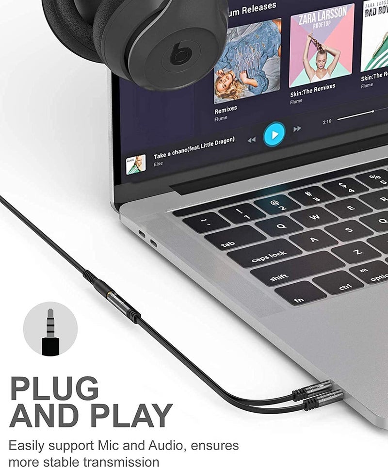 Mizi Headphone Splitter 3.5mm Stereo to Dual 3.5mm Female Jack Audio, Extension Cable Y Splitter Compatible with iPhone Samsung iPad Tablet Laptop - Grey - Image 5