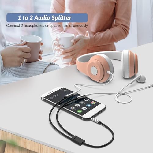 Mizi Headphone Splitter 3.5mm Stereo to Dual 3.5mm Female Jack Audio, Extension Cable Y Splitter Compatible with iPhone Samsung iPad Tablet Laptop - Grey - Image 2