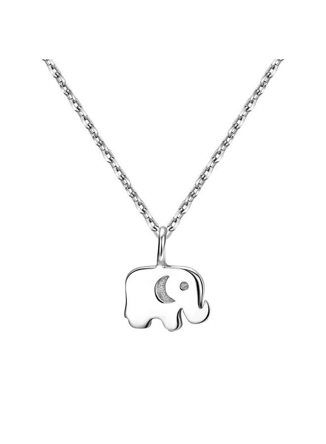 FANZE Mothers Day Gift Necklace 925 Sterling Silver CZ Forever Love Cute Animal Heart Necklace with Words Engraved Birthday Gift for Women (#1 Elephant) - Image 1