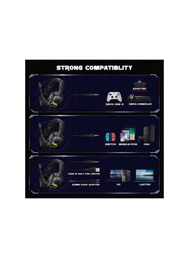 سماعات رأس سلكية للألعاب مزودة بميكروفون وإضاءة LED تغطي الأذن، متوافقة مع PS4/PS5/XOne/XSeries/NSwitch/PC - Image 2