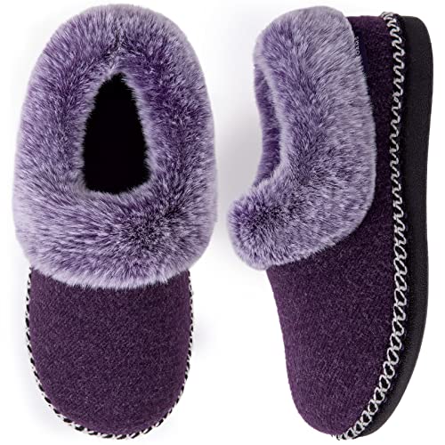 EverFoams Women's Bootie Slippers Warm Soft Comfy Memory Foam Non-slip Indoor House Shoes with Fluffy Collar (Purple, Size 9 M US) - Image 1