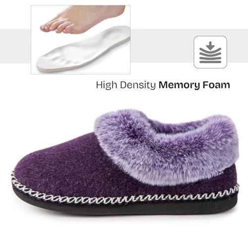 EverFoams Women's Bootie Slippers Warm Soft Comfy Memory Foam Non-slip Indoor House Shoes with Fluffy Collar (Purple, Size 9 M US) - Image 4