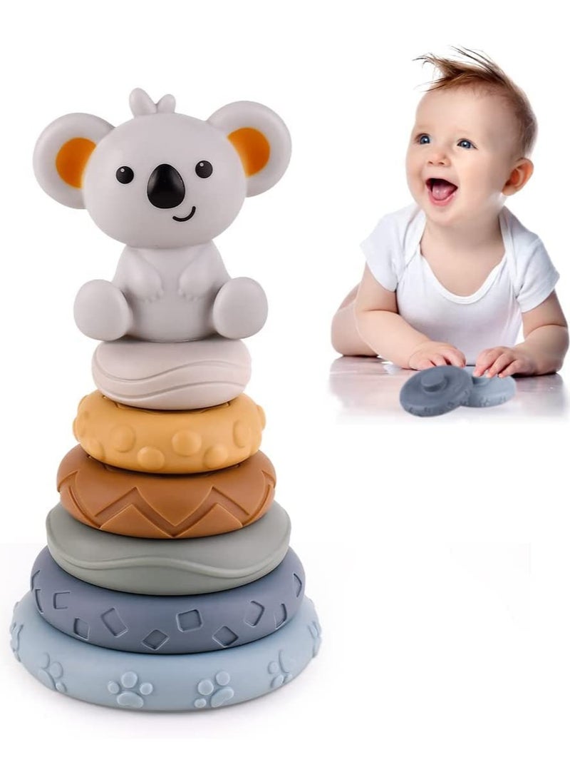 KASTWAVE - Stacking Nesting Circle Toy 7 PCS Soft Squeeze Building Blocks Sensory Toys Early Learning Color Pattern Montessori Toys Early Learning Natural Brain Development Educational Blocks Toy - Image 1