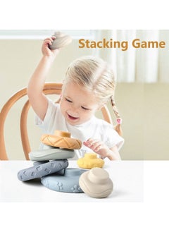 KASTWAVE Stacking Nesting Circle Toy 7 PCS Soft Squeeze Building Blocks Sensory Toys Early Learning Color Pattern Montessori Toys Early Learning Natural Brain Development Educational Blocks Toy  - Image 2