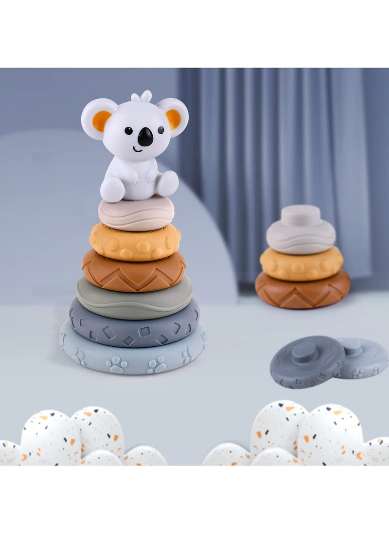 KASTWAVE - Stacking Nesting Circle Toy 7 PCS Soft Squeeze Building Blocks Sensory Toys Early Learning Color Pattern Montessori Toys Early Learning Natural Brain Development Educational Blocks Toy - Image 1