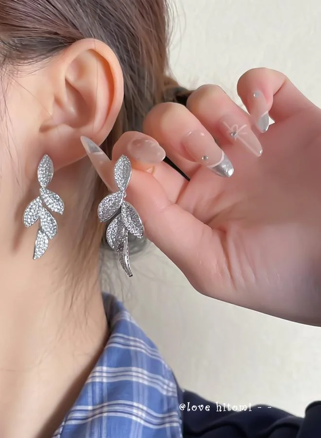 Embellished Leaf Dangle Earrings