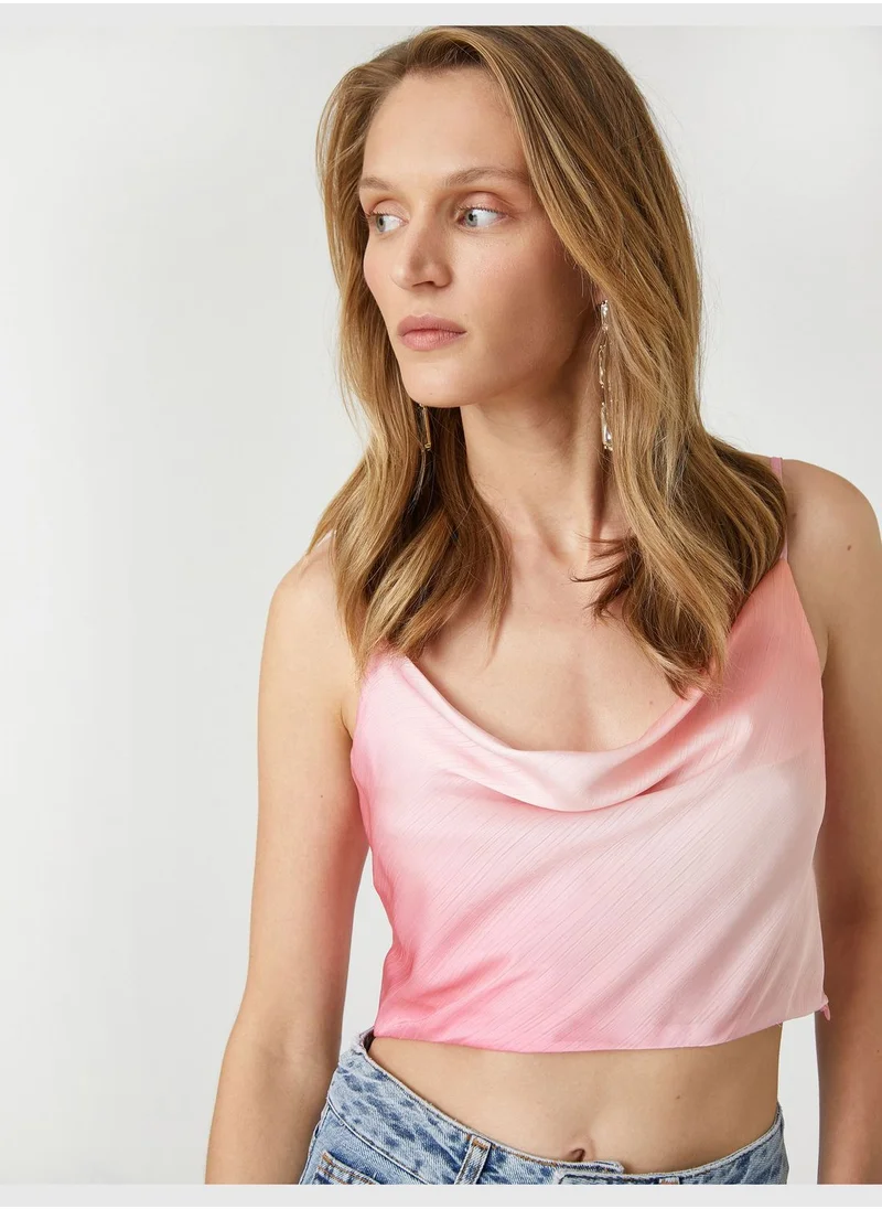 كوتون Satin Crop Blouse Strappy Cowl Neck