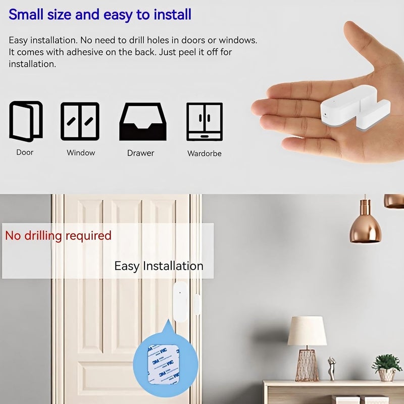 مستشعر باب/نافذة ذكي واي فاي، كاشف دخول لاسلكي مع تنبيهات فورية، يعمل مع Tuya/Alexa/Google Home، لا حاجة لمركز تحكم (عبوة واحدة) - Image 4