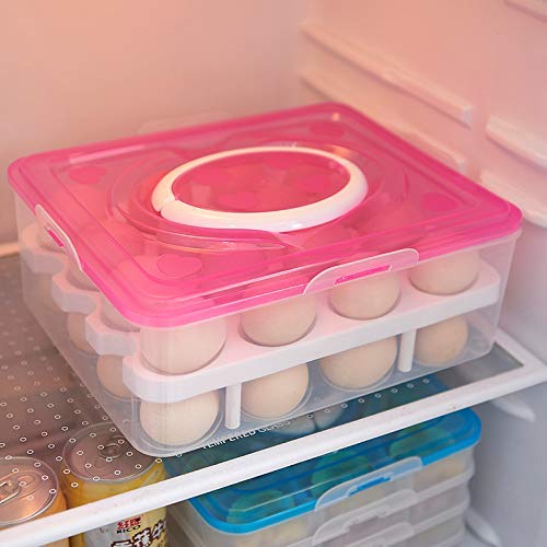HOMETIC Plastic Portable DoubleLayer 32 Grids Eggs Refrigerator Storage Box with Handle Pink Large Capacity - Image 3