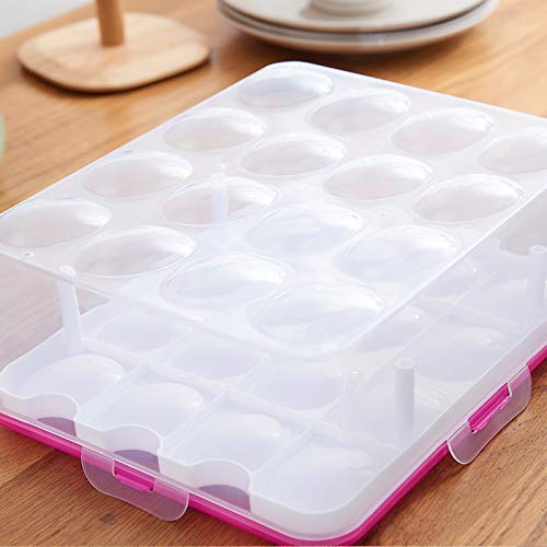 HOMETIC Plastic Portable DoubleLayer 32 Grids Eggs Refrigerator Storage Box with Handle Pink Large Capacity - Image 4