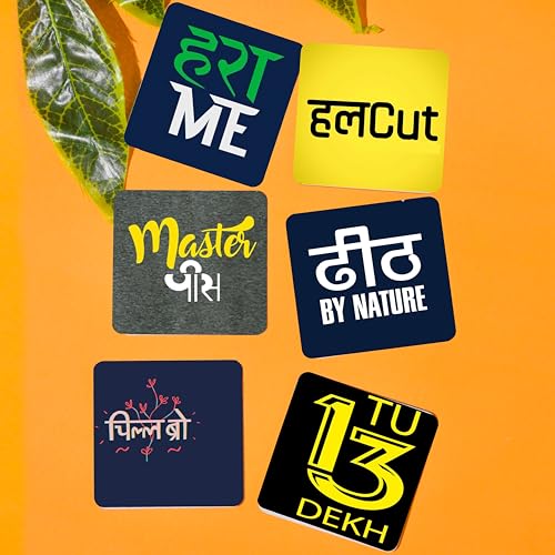 Tajnan Desi Swag Coaster Set �� Quirky Hindi Slang & Funky Quotes | Trendy Printed Drink Coasters for Tea, Coffee & Friends Hangout – Set of 6 - Image 2