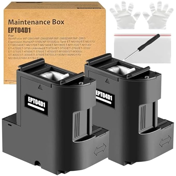 صندوق صيانة T04D1 04D1 متوافق مع طابعات EPSON ET-4850 ET-4856 ET-5150 ET-5170 ET-15000 ET-M1170 ET-M1180 ET-M2170 ET-M3180 صندوق صيانة الطابعة C1 3T04T04100 حاويات حبر نفايات (2)  - Image 1