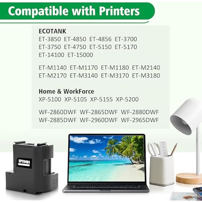 صندوق صيانة T04D1 04D1 متوافق مع طابعات EPSON ET-4850 ET-4856 ET-5150 ET-5170 ET-15000 ET-M1170 ET-M1180 ET-M2170 ET-M3180 صندوق صيانة الطابعة C1 3T04T04100 حاويات حبر نفايات (2)  - Image 3