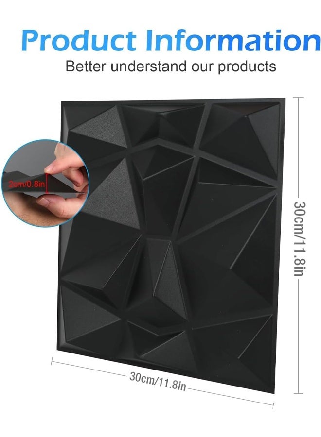 DUNISO 12Pcs 3D Wall Panels PVC Decorative, 30 x 30CM 3D Wall Panel Diamond for Interior Wall Décor, PVC Diamond Design Textured Wall Panels for Living Room Lobby Bedroom Hotel Office ，Black  - Image 2
