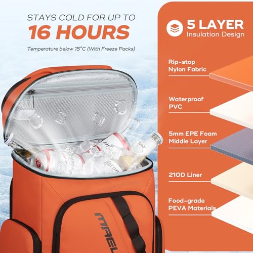 Maelstrom Backpack Cooler36 Can Cooler BackpackSoft Cooler Bag Insulated LeakproofLightweight Ice Chest BackpackTravel Cooler Lunch Backpack for CampingHikingBeach Orange - Image 3