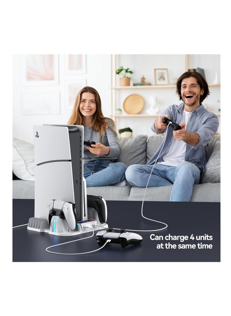 PGTECH - PS5 Slim Cooling Stand with Controller Charging Station for PS5 Slim Console(Digital/Disc), PS5 Slim Accessories Incl. 3 Levels Cooling Fan, 12 Pcs Game Storage for Playsation 5 Slim - Image 1