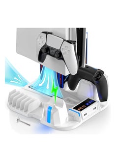 PGTECH PS5 Slim Cooling Stand with Controller Charging Station for PS5 Slim Console(Digital/Disc), PS5 Slim Accessories Incl. 3 Levels Cooling Fan, 12 Pcs Game Storage for Playsation 5 Slim  - Image 1