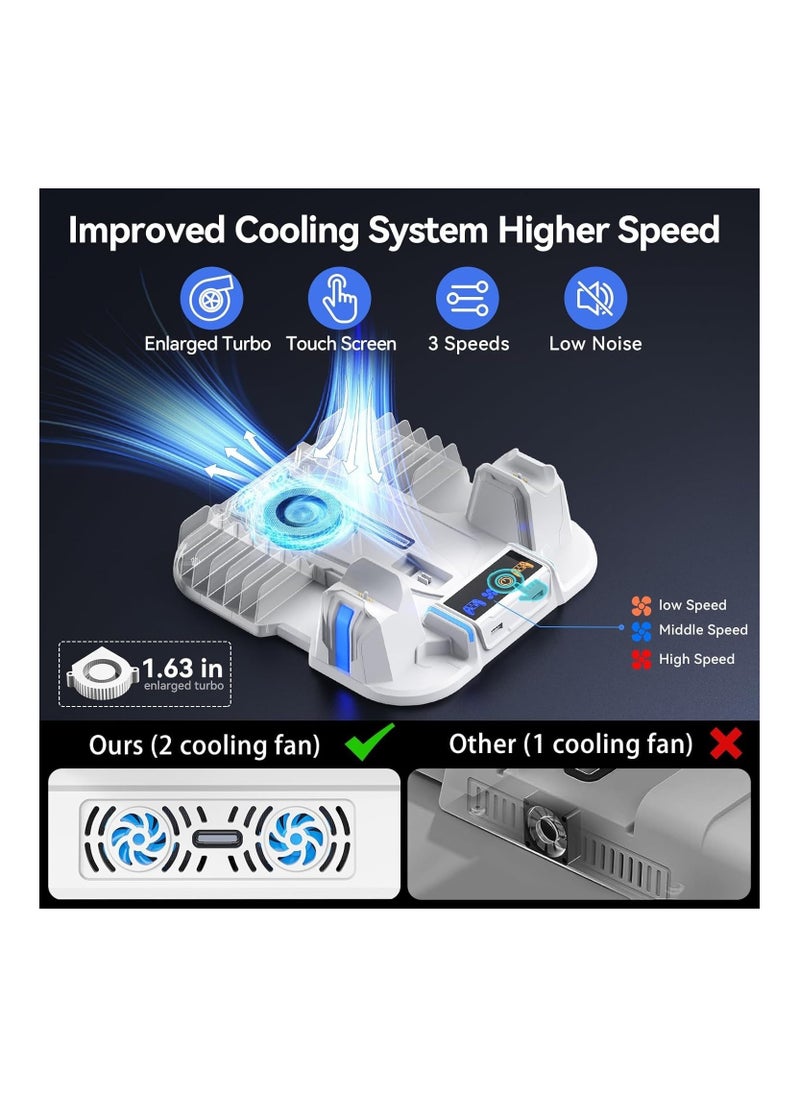 PGTECH - PS5 Slim Cooling Stand with Controller Charging Station for PS5 Slim Console(Digital/Disc), PS5 Slim Accessories Incl. 3 Levels Cooling Fan, 12 Pcs Game Storage for Playsation 5 Slim - Image 1