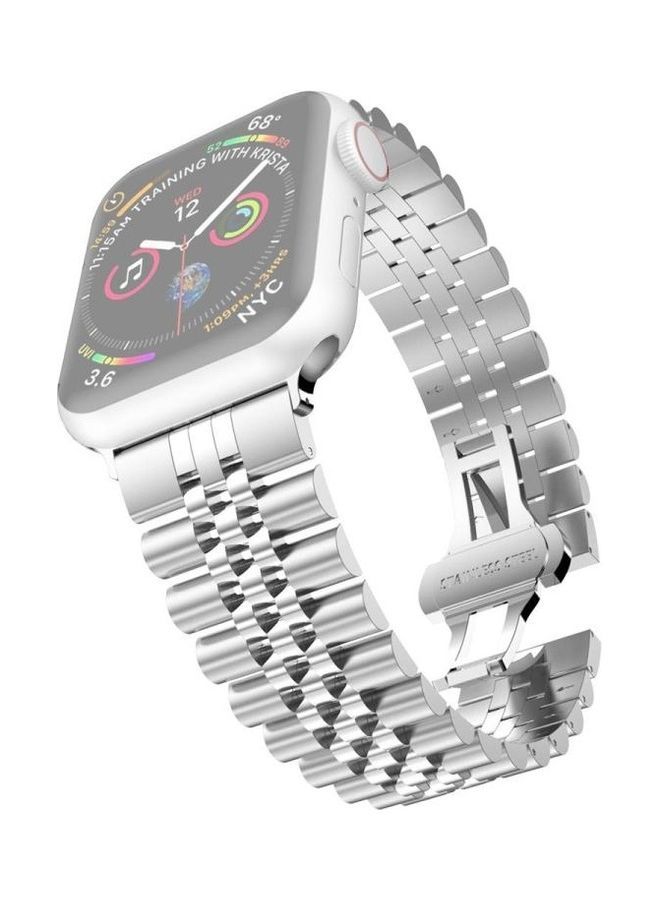 NIBEMINENT Metal Five Baht Replacement Strap Watchband For Apple Watch Series 7/6/SE/5/4/3/2/1 42/44/45mm Silver  - Image 1