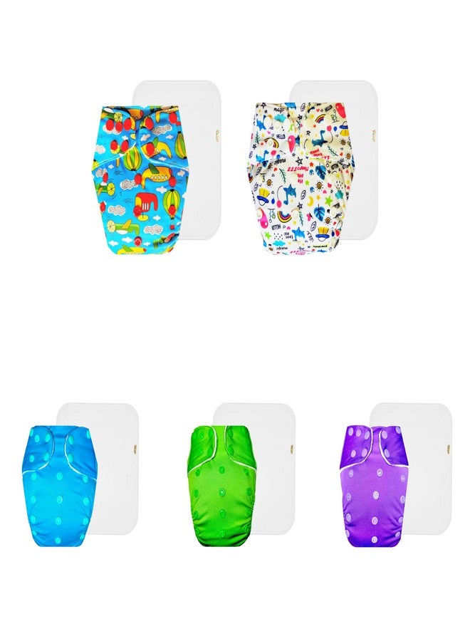 حفاضات دمبلدو القماشية الممتازة مع حشوة قطنية (عبوة من 5) | شعور بالجفاف والراحة | قابلة لإعادة الاستخدام والغسل | سريعة الجفاف | مصممة من قبل الأمهات | من 3 أشهر إلى 3 سنوات | للجنسين - Image 1