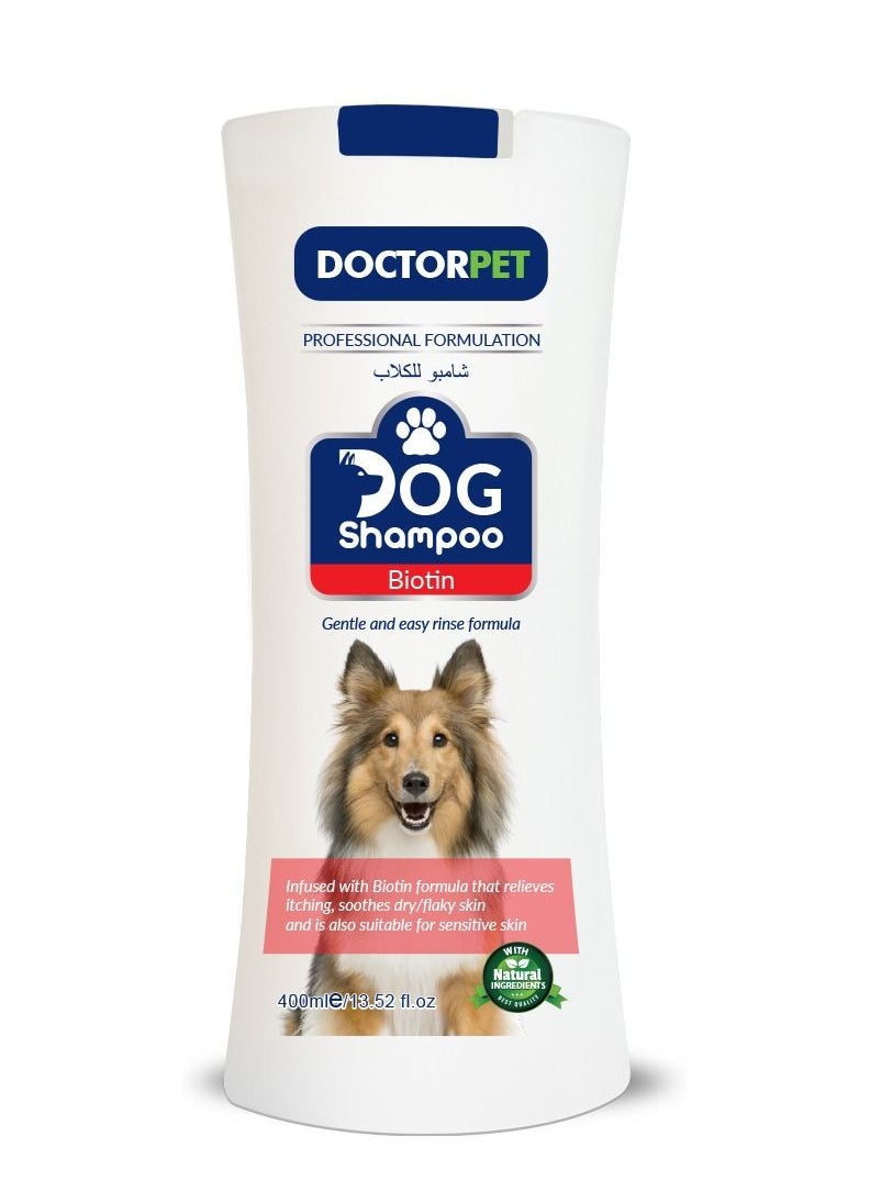 DOCTERPET Doctor Pet Dog Shampoo Biotin 400ML – Enriched with Biotin, Grape Seed Oil, Almond Oil & Vitamin E, Deep Cleaning & Nourishing Formula for Healthy Coat & Skin  - Image 1