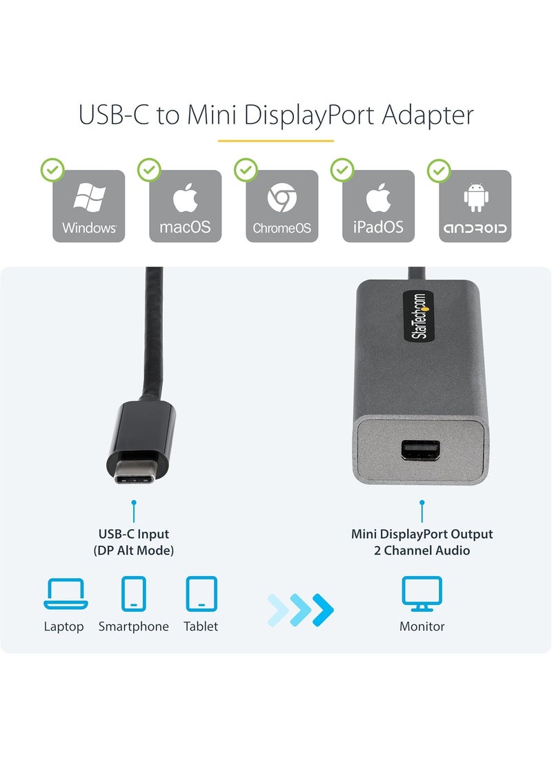 StarTech StarTechcom USB C to Mini DisplayPort Adapter 4K 60Hz USB Type C to mDPMini DP Monitor Video Converter Dongle Thunderbolt 3 Compatible 12 Attached Cable Upgraded Version of CDP2MDP CDP2MDPEC  - Image 3