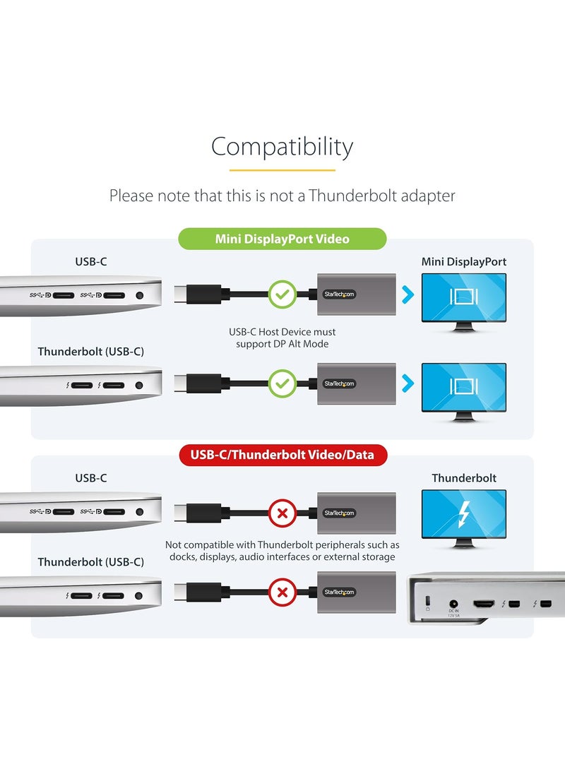 StarTech StarTechcom USB C to Mini DisplayPort Adapter 4K 60Hz USB Type C to mDPMini DP Monitor Video Converter Dongle Thunderbolt 3 Compatible 12 Attached Cable Upgraded Version of CDP2MDP CDP2MDPEC  - Image 4
