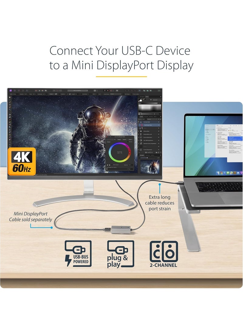 StarTech StarTechcom USB C to Mini DisplayPort Adapter 4K 60Hz USB Type C to mDPMini DP Monitor Video Converter Dongle Thunderbolt 3 Compatible 12 Attached Cable Upgraded Version of CDP2MDP CDP2MDPEC  - Image 2