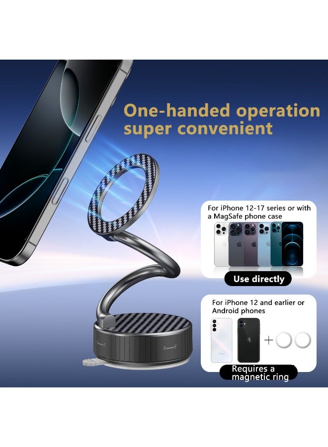 محمل هاتف سيارة مغناطيسي – قابل للدوران 360 درجة و للطي، مزود بكوب ماص فراغي وحلقة مغناطيسية، مناسب للسيارات والمكاتب والمرايا والأسطح اللامعة الأخرى، متوافق مع هواتف آيفون وأندرويد - Image 4