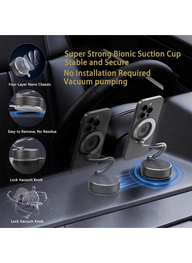 محمل هاتف سيارة مغناطيسي – قابل للدوران 360 درجة و للطي، مزود بكوب ماص فراغي وحلقة مغناطيسية، مناسب للسيارات والمكاتب والمرايا والأسطح اللامعة الأخرى، متوافق مع هواتف آيفون وأندرويد - Image 2