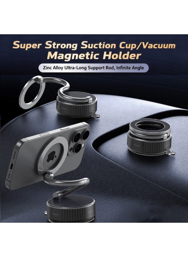 محمل هاتف سيارة مغناطيسي – قابل للدوران 360 درجة و للطي، مزود بكوب ماص فراغي وحلقة مغناطيسية، مناسب للسيارات والمكاتب والمرايا والأسطح اللامعة الأخرى، متوافق مع هواتف آيفون وأندرويد - Image 1