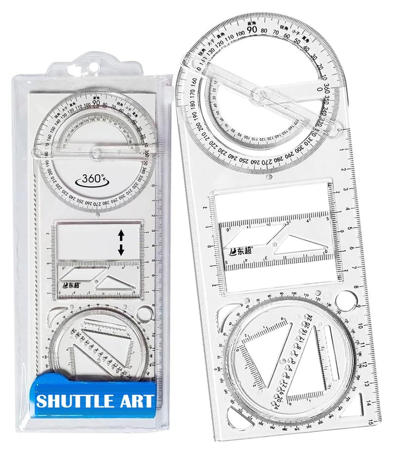 Shuttle Art Multifunctional Geometric Ruler, Mathematical Drawing Ruler, Measuring Ruler for Geometric Drawing, with 1 Geometric Triangle Ruler, Geometry Angle Plastic Ruler for School Student - Image 1