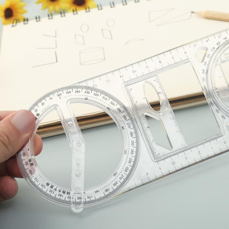 Shuttle Art Multifunctional Geometric Ruler, Mathematical Drawing Ruler, Measuring Ruler for Geometric Drawing, with 1 Geometric Triangle Ruler, Geometry Angle Plastic Ruler for School Student - Image 4