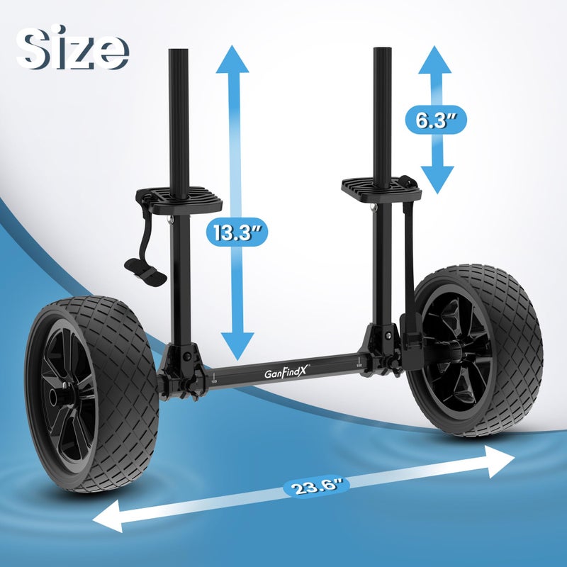 GanFindX Heavy Duty Kayak Cart | Adjustable Foldable Trolley with Durable Wheels, Portable Kayak Transport Cart, Tie-Down Straps Included (No-Slip Strap Lock) - Image 4