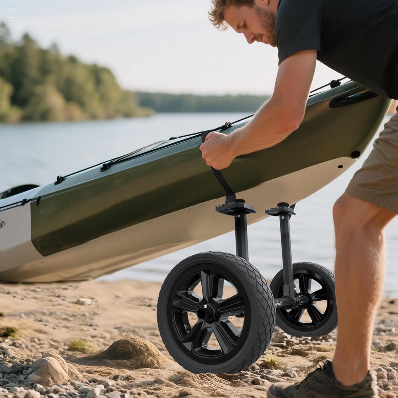 GanFindX Heavy Duty Kayak Cart | Adjustable Foldable Trolley with Durable Wheels, Portable Kayak Transport Cart, Tie-Down Straps Included (No-Slip Strap Lock) - Image 2