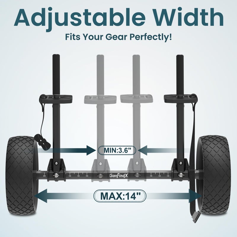 GanFindX Heavy Duty Kayak Cart | Adjustable Foldable Trolley with Durable Wheels, Portable Kayak Transport Cart, Tie-Down Straps Included (No-Slip Strap Lock) - Image 5