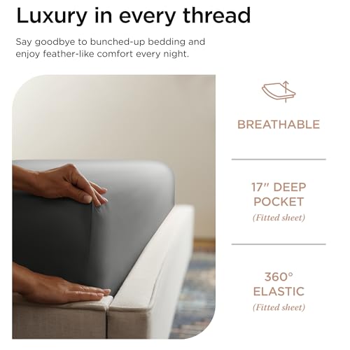 Threadmill Luxury 1200 Thread Count Supima Cotton Sheets, King Size, 4 Pc Dark Grey Set, 5-Star Hotel Quality with Elasticized Deep Pocket King Sheets - Image 5