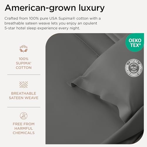 Threadmill Luxury 1200 Thread Count Supima Cotton Sheets, King Size, 4 Pc Dark Grey Set, 5-Star Hotel Quality with Elasticized Deep Pocket King Sheets - Image 3