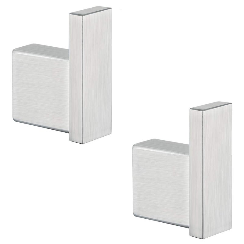 RANDOM Brushed Nickel Towel Hook for Bathroom Square Modern Wall Mounted Robe Hook Coat Hooks Wall Hook Contemporary Bath Towel Hooks SUS304 Stainless Steel 2 Pack960098BS