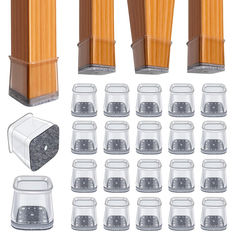 BUMACO Chair Leg Floor Protectors Square Chair Leg Protectors for Hardwood Floors Silicone Pads Covers to Protect Floors Clear20 Pcs Square S 34  1