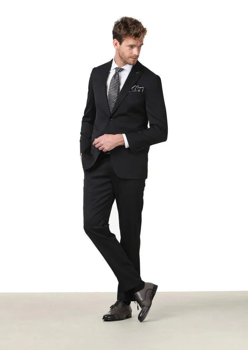 RAMSEY Black Plain Regular Fit 100% Wool Suit