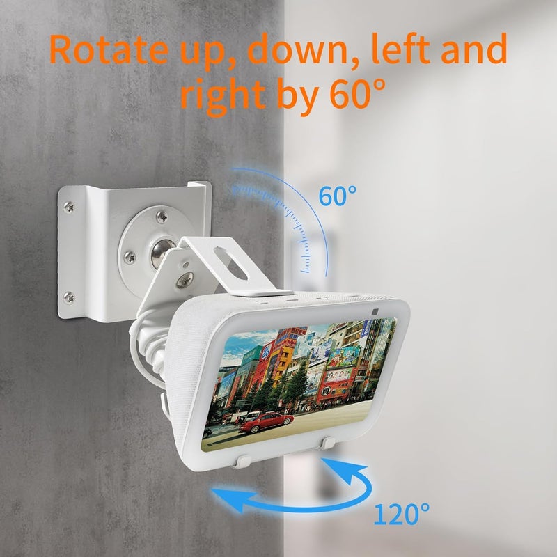 shinar Metal Wall Mount ONLY for Echo Show 5 (3rd Generation) - Swivels up to 360° / Tilts -70° / +70°,Mount Stand Compatible with Show 5 (3rd Gen) with Wiremanagement (White) - Image 4
