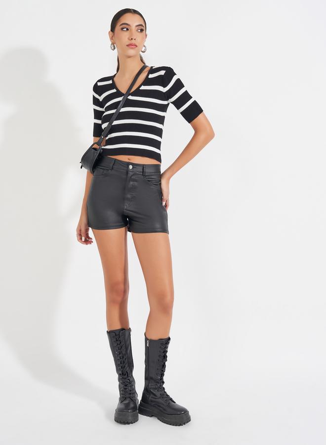 Styli Leather Look Shorts with Belt Loops - Image 1