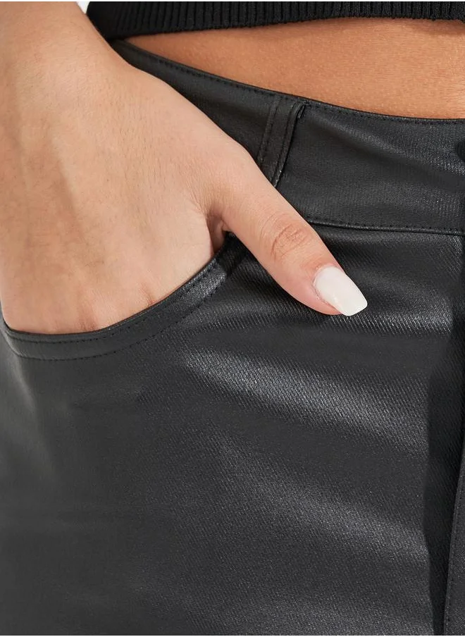 Styli Leather Look Shorts with Belt Loops