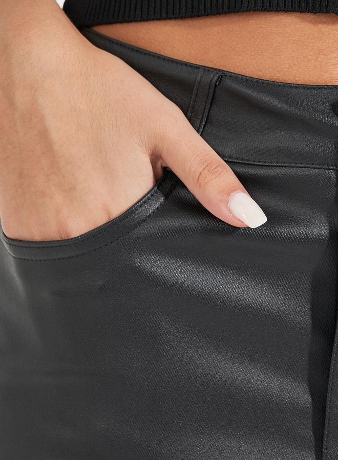 Styli Leather Look Shorts with Belt Loops - Image 3