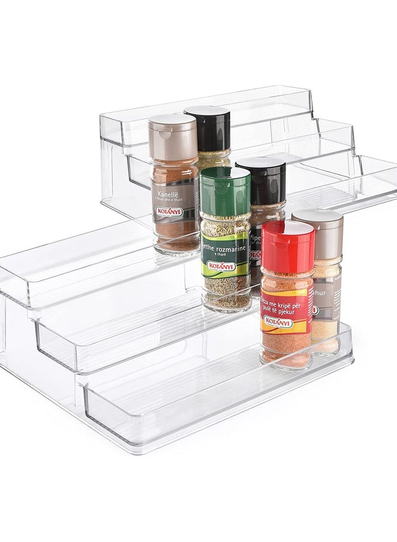 Y&D 3-Tier Clear Spice Rack Organizer for cabinet (2-Pack) - Step Shelf Kitchen Pantry Countertop Bathroom Bedroom Office Desk Acrylic BPA Free - Image 1